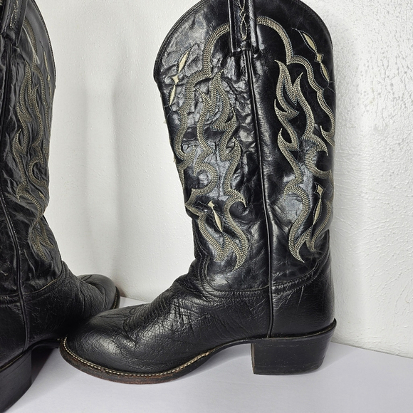 Tony Lama Black Smooth Ostrich Western Boots Men's 8 EE Double Wide - Picture 7 of 12